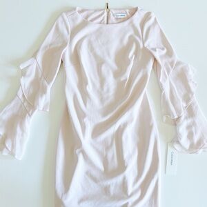 NWT Calvin Klein Light Pink Cocktail Ruffle Sleeve Dress - Size 4